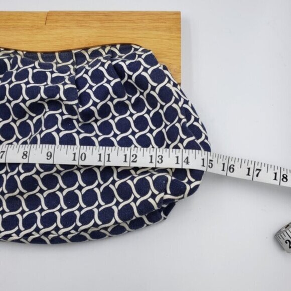 Old Navy Retro Style Wood handle Clutch Navy Blue Off White - Picture 9 of 15